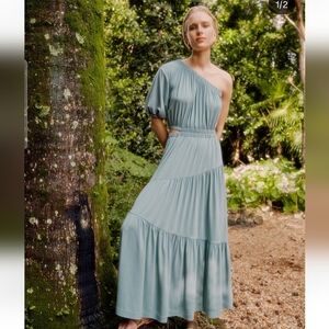 Cuyana Gathered One Shoulder Dress Med Seafoam Blue Dress Organic Pima Cotton
